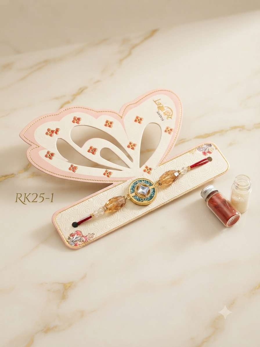 Premium Kundan Designer Rakhi for Brother RK25-1 | Handmade Crystal Raksha Bandhan Rakhi
