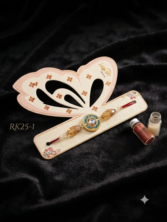 Premium Kundan Designer Rakhi for Brother RK25-1 | Handmade Crystal Raksha Bandhan Rakhi