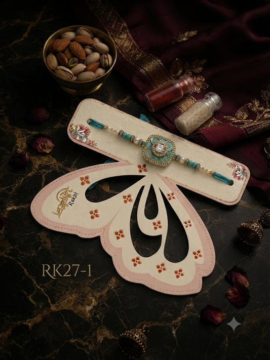 Premium Pearl & Kundan Designer Rakhi for Brother RK27-1 | Handmade Raksha Bandhan Rakhi
