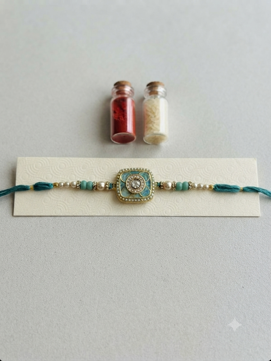 Premium Pearl & Kundan Designer Rakhi for Brother RK27-1 | Handmade Raksha Bandhan Rakhi