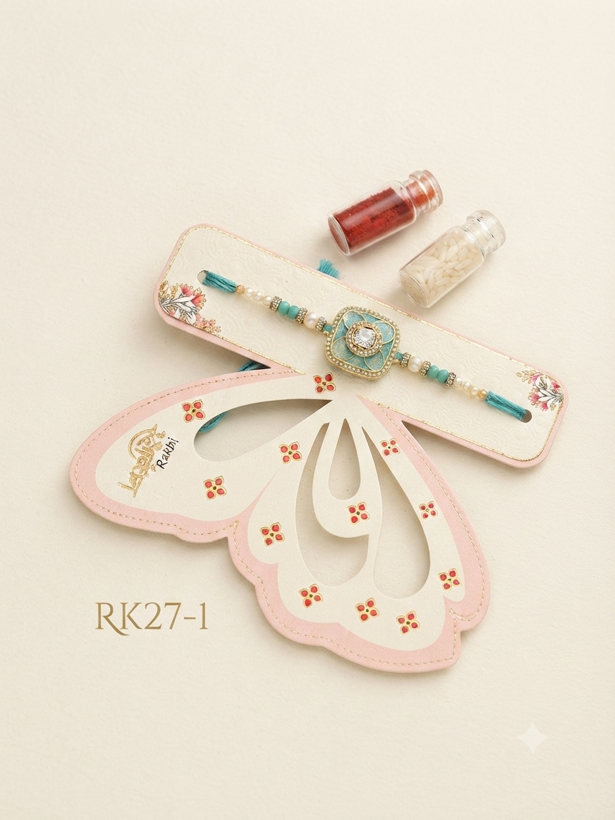 Premium Pearl & Kundan Designer Rakhi for Brother RK27-1 | Handmade Raksha Bandhan Rakhi