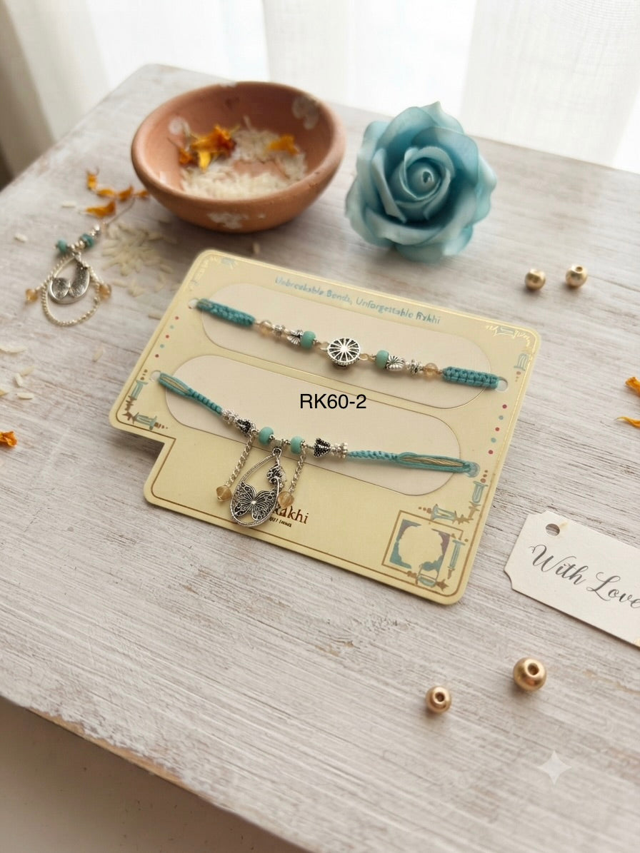 Elegant Silver Charm Bhai Bhabhi Couple Rakhi Set – RK60-2