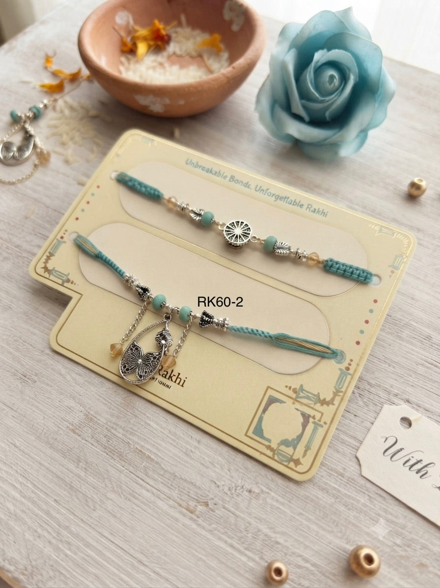 Elegant Silver Charm Bhai Bhabhi Couple Rakhi Set – RK60-2