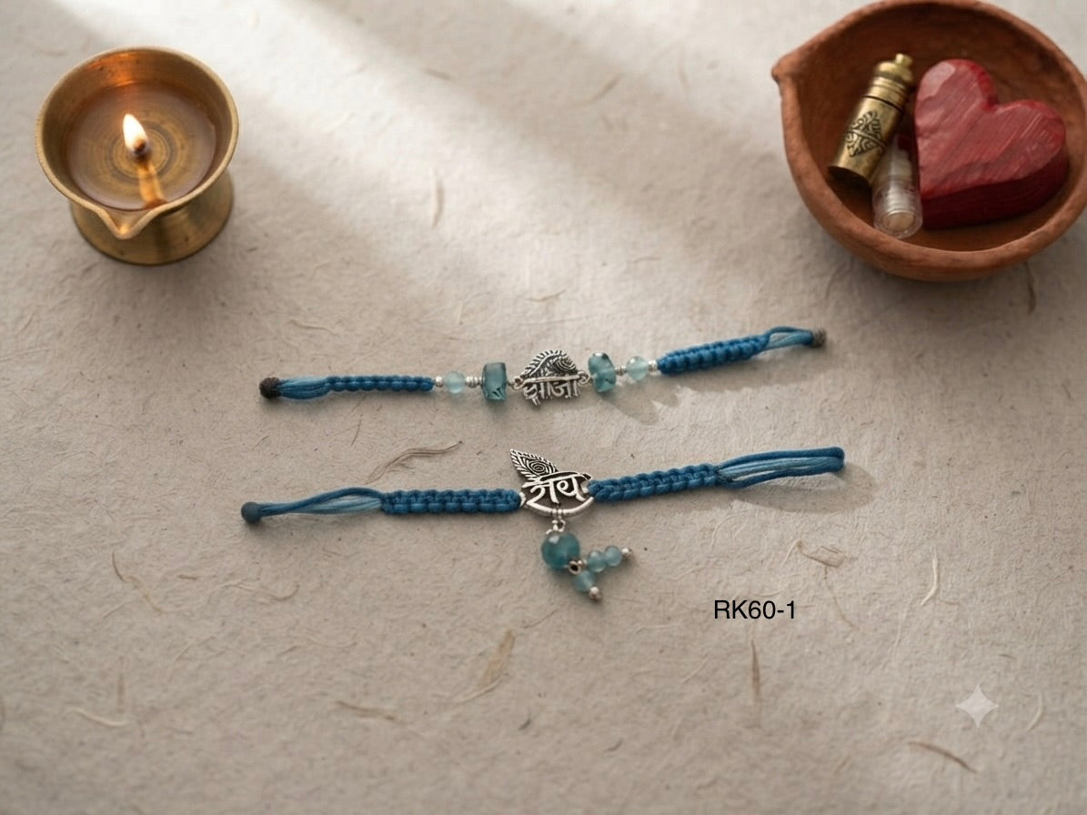 Premium Krishna Radha Bhai Bhabhi Couple Rakhi Set RK60-1 | Designer Rakhi with Lumba Rakhi