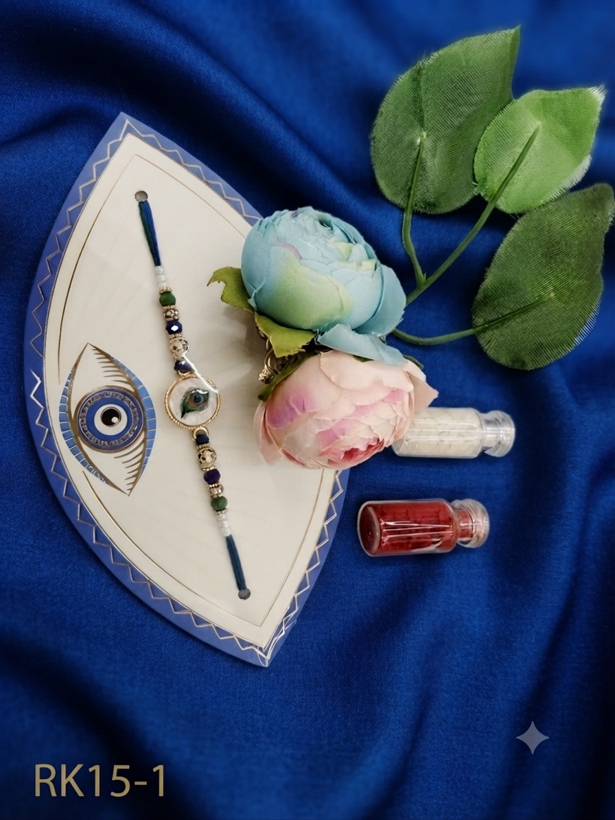 Premium Evil Eye Designer Rakhi RK15-1 | Handmade Blue Beaded Raksha Bandhan Rakhi for Brother
