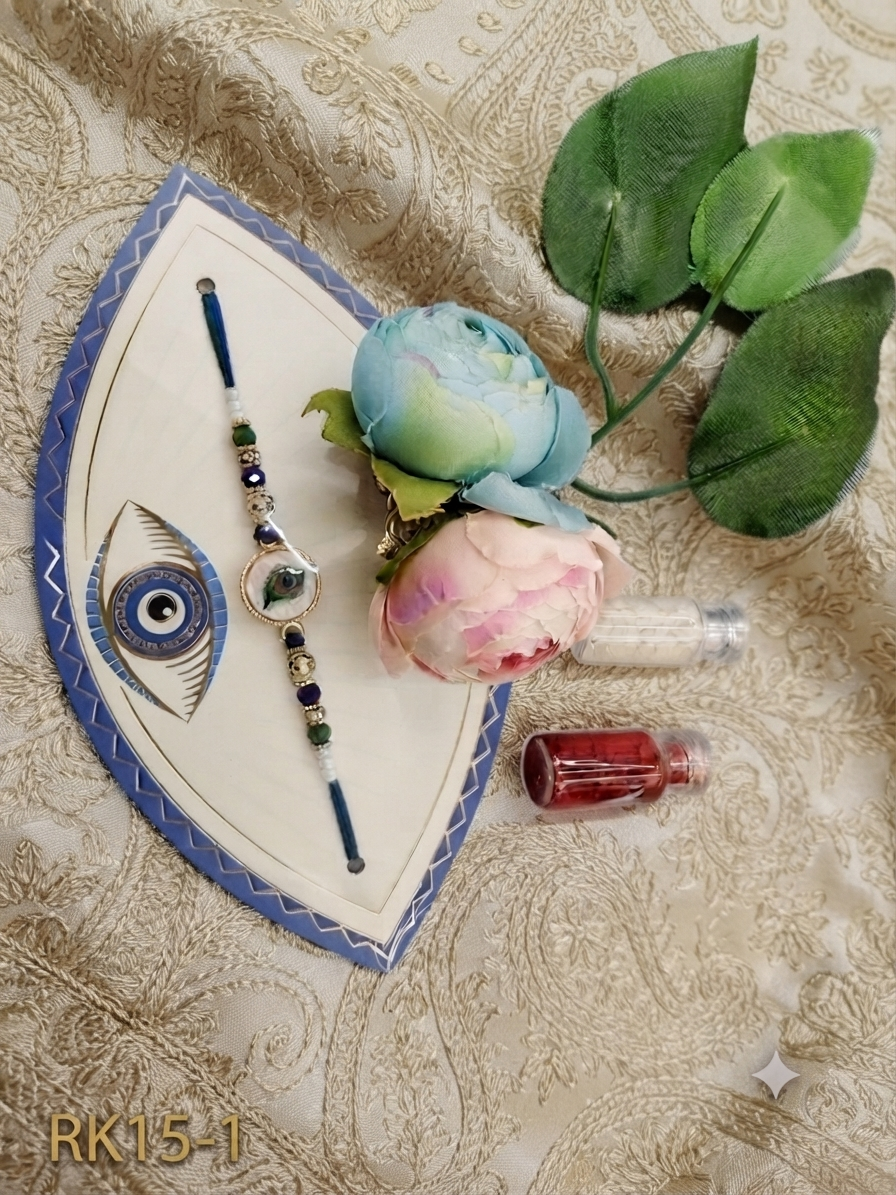 Premium Evil Eye Designer Rakhi RK15-1 | Handmade Blue Beaded Raksha Bandhan Rakhi for Brother